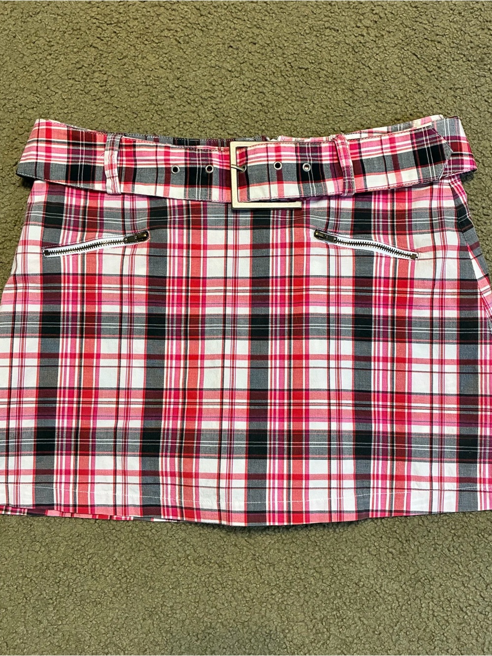 Y2K VTG Plaid Mini Skorts Skirt Zip Pockets With Belt Punk Schoolgirl Size 7